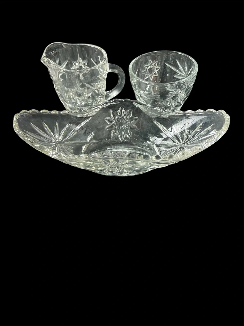 Vintage Anchor Hocking Star of David Set   Of 5 Clear Glass EAPG Pressed Glass